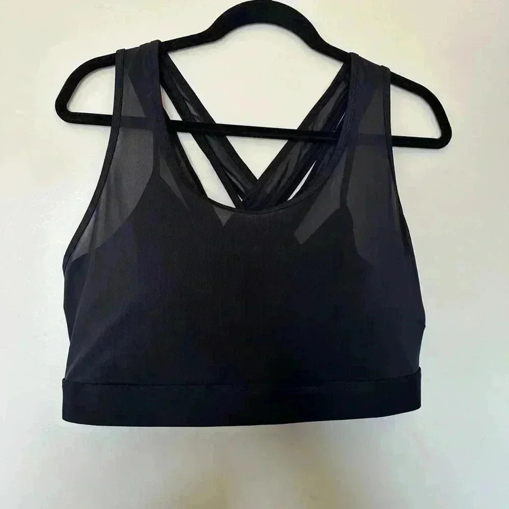NWT Fabletics Black Mesh Sports Bra with Criss Cross Back